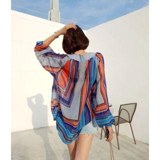 Tie-front Loose-fit Pattern Top Orange - One Size