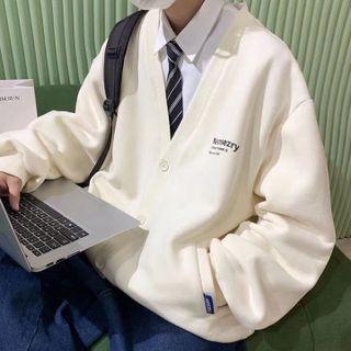 Long-sleeve Lettering Knit Cardigan