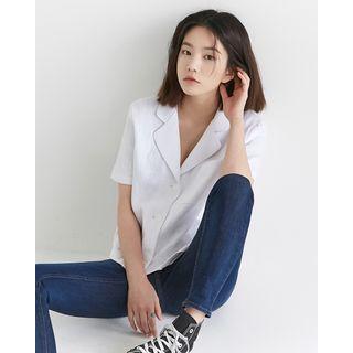 Notched-lapel Pocket-front Blouse