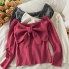 Boatneck Ribbon-accent Crop Knit Top In 5 Colors