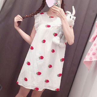 Strawberry Embroidered Sleeveless Shift Dress