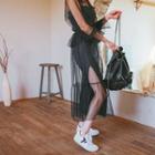 Flounced See-through Maxi Tulle Dress