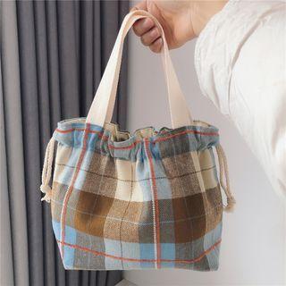 Plaid Drawstring Lunch Bag