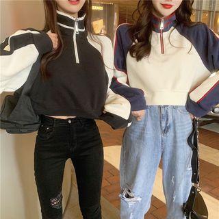 Mock-neck Color-panel Cropped Sweatshirt