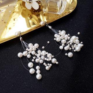 925 Sterling Silver Faux Pearl Fringed Earring Faux Pearl - White - One Size