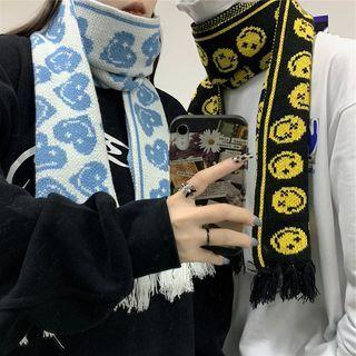 Couple Matching Smiley Face Print Tasseled Scarf