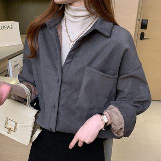 Long-sleeve Plain Fleece Lined Shirt