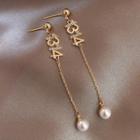 Rhinestone Numbering Faux Pearl Dangle Earring 1 Pair - As Shown In Figure - One Size