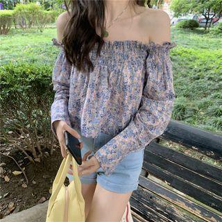 Long-sleeve Gingham Cold Shoulder Top