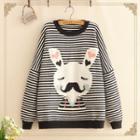 Rabbit Print Striped Sweater As Shown In Figure - One Size