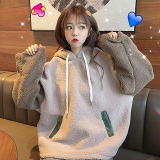 Fleece Color-block Hooded Pullover