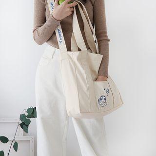 Cat Embroidered Canvas Tote Bag As Shown In Figure - One Size