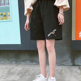 Crane Embroidered Shorts Black - One Size