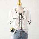 Square-neck Two Tone Button-up Oversize Blouse