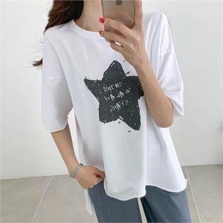 Star Print Dip-back T-shirt