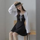 Spaghetti Strap A-line Dress / Tie-front Shrug