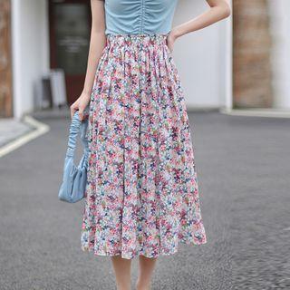 High-waist Floral Medium Long Pleated Skirt