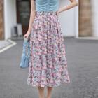 High-waist Floral Medium Long Pleated Skirt