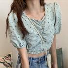 Short-sleeve Dotted Crop Top