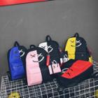 Set: Color Block Smiley Face Print Backpack + Pouch