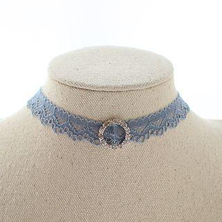 Rhinestone Lace Choker Blue - One Size