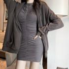 Long-sleeve Mini Sheath Dress / Hooded Zip Jacket