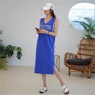 Stripe-layered Lettering Tank Dress