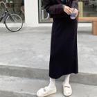 Plain High-waist Knit Midi Skirt