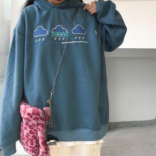 Cloud Embroidered Hooded Sweatshirt Navy Blue - One Size