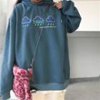 Cloud Embroidered Hooded Sweatshirt Navy Blue - One Size