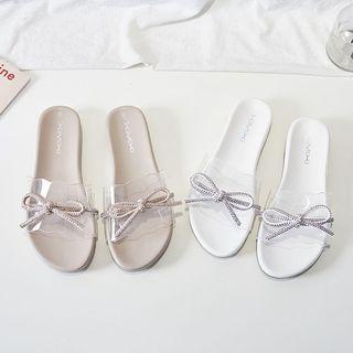 Embellished Bow Transparent Slide Sandals