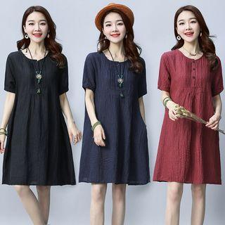 Short-sleeve Henley A-line Dress