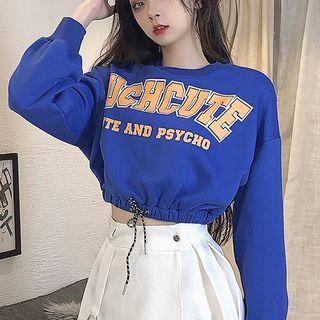 Lettering Printed Crewneck Lace-up Long-sleeve Sweatshirt