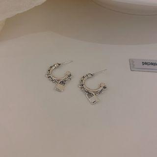 Chain Half Hoop Earring 1 Pair - Hoop Earring - Silver Pin - Chain - Silver - One Size