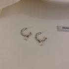 Chain Half Hoop Earring 1 Pair - Hoop Earring - Silver Pin - Chain - Silver - One Size