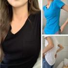 Short-sleeve V-neck Plain Slim-fit T-shirt