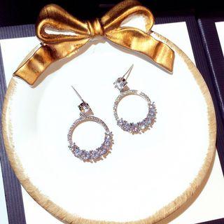 925 Sterling Silver Rhinestone Mini Hoop Earring 1 Pair - Ear Pin - Rings - Zircon - Silver - One Size