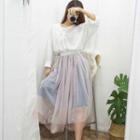 Chiffon-overlay Tulle Skirt Pink - One Size