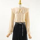 Flower Detail Shirt / Denim A-line Skirt / Waist Chain / Set