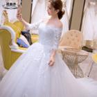 Off Shoulder 3/4 Sleeve Wedding Ball Gown With Train