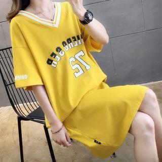 Elbow-sleeve Number T-shirt Dress