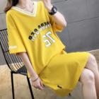 Elbow-sleeve Number T-shirt Dress