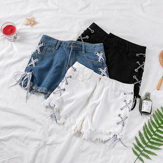 Frayed Lace-up Denim Hot Pants