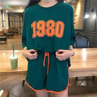 Elbow-sleeve Numbering Top + Sports Shorts