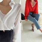 Long-sleeve Over-fit Sheer Shirt