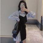 Plain Long Shirt / Asymmetric Sleeveless Mini Dress