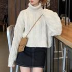 Turtle-neck Cable-knitted Flare Long-sleeve Knitted Sweater