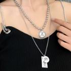 Alloy Tag Pendant Layered Necklace Set Of 2 - Necklace - Silver - One Size