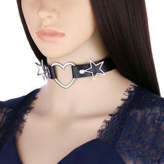 Heart Star Faux Leather Choker