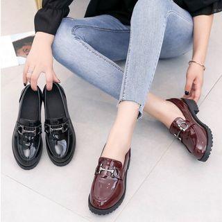 Block Heel Horsebit Patent Loafers